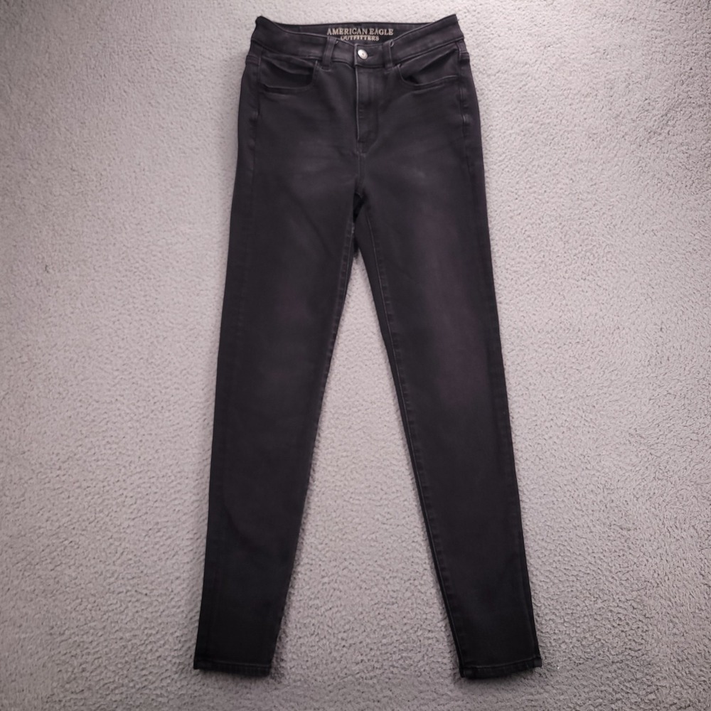 AMERICAN EAGLE Jean Size 4 Highest Rise Jegging Super Stretch Black‎ Denim